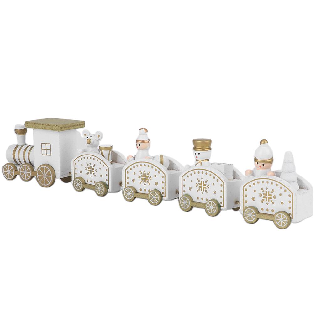 Wooden Santa Trains Toy Cartoon Children Kid Christmas Gift Showcase DecorationWhite
