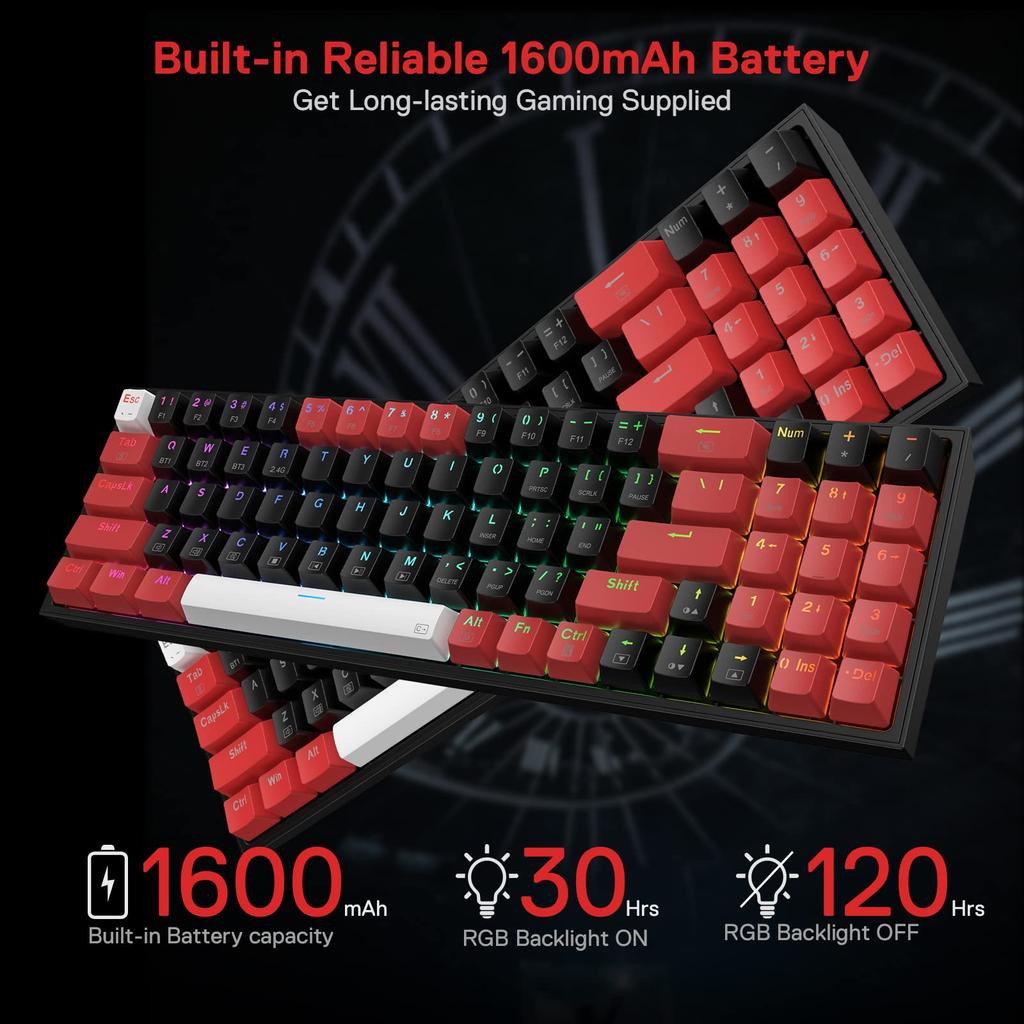 Redragon K628 Pro 3 Modes Wireless RGB Gaming 78 Hot Swappable Compact Mechanical Keyboard Swap Free Mod PCB Dedicated Arrow Keys Number Red Switch