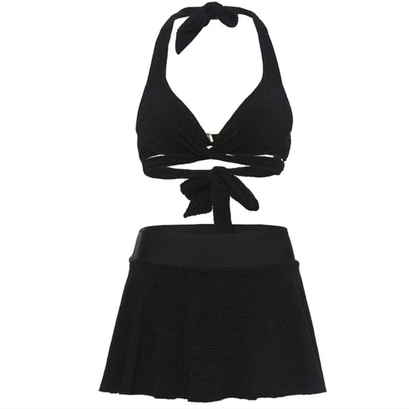DK Sexy Bikini Push-Up Bra High-Waisted Two-Piece Skirt Swimwear for Women