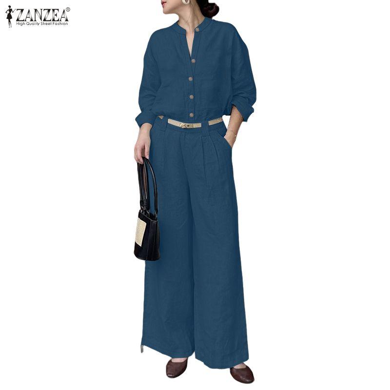 ZANZEA Women Long Sleeve Blouse and Pants Casual Two Piece Suit Sets