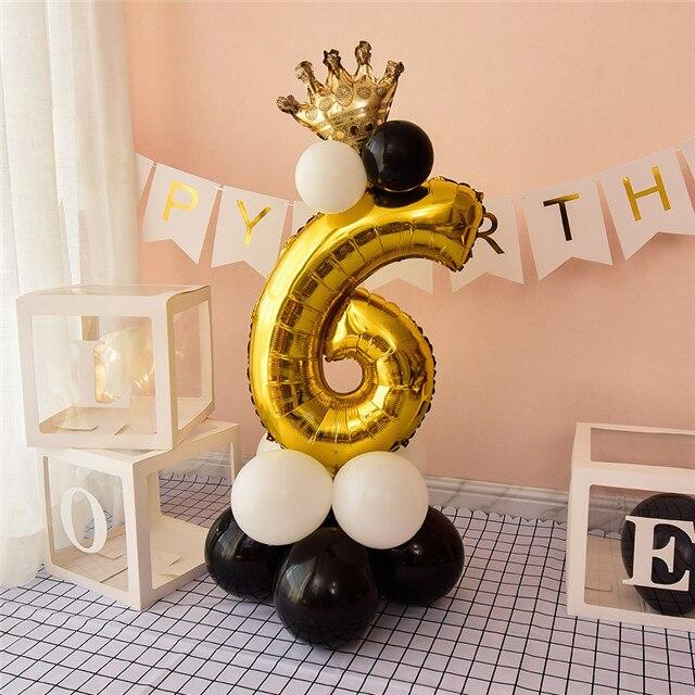 32-дюймовый 0-9 черный золотой синий воздушный шар с цифрой корона цифра гелиевый фольгированный шар детский душ день рождения вечеринка свадьба декор шары принадлежности MIT