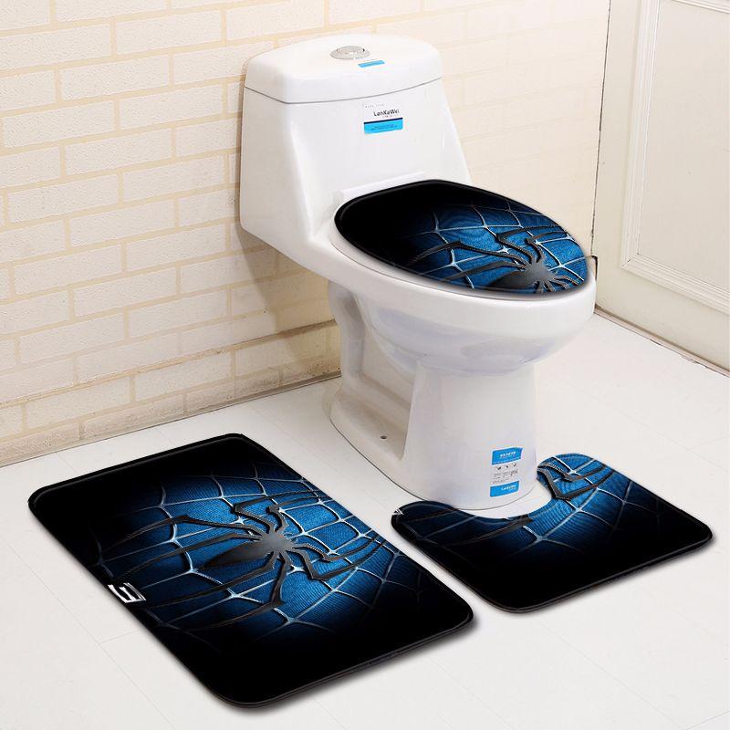 3D Spider Bathroom Toilet Three-Piece Floor Mat Door Mat Bathroom Carpet