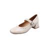 Fashion New Spring/summer Genuine Leather Mary Jane Shoes for Women Fashion Rivet Square Toe Shoes Women Pumps Chunky Heels Black