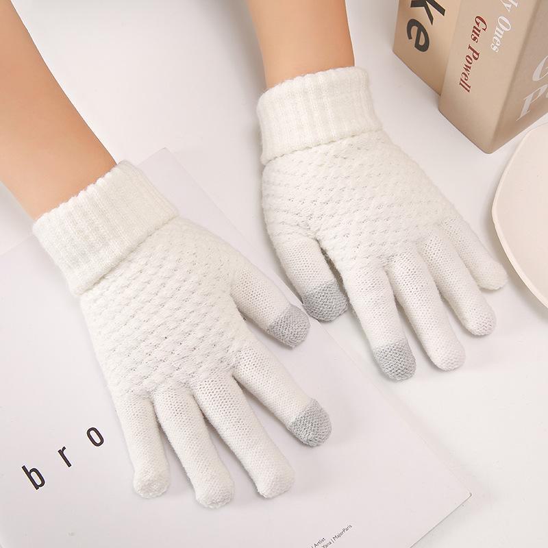 Women's Thick Velvet Winter Touchscreen Gloves - Warm, Cold-Proof Cycling Gloves with Wool Pineapple Pattern for Men and Women.
