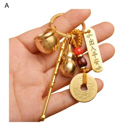 Винтажный брелок-подвеска в виде тыквы на удачу, брелок-кошелек из цельной латуни с монетами, брелок-подвеска в стиле фэн-шуй, привлекающий богатство