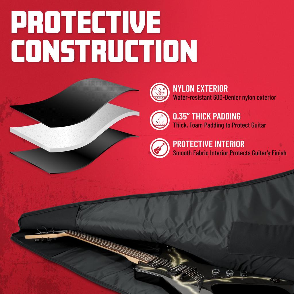 Gator Cases Серия GBE Нейлоновый чехол для гига для Modified Совместимый со стилями Flying V и Explorer Ремень GBE-EXTREME-1 Гитары, [Плечевой в комплекте]