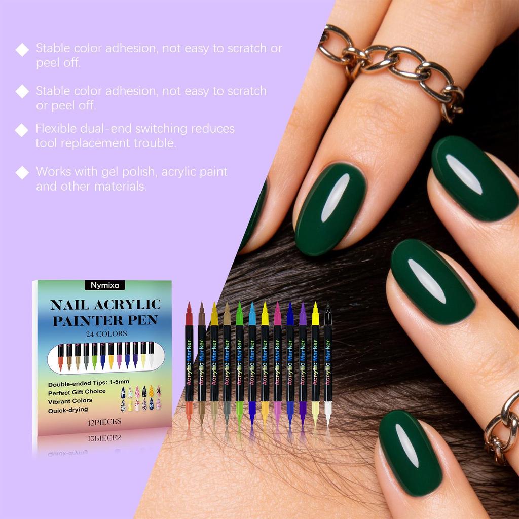 Nymixa Multi-Color Double-Ended Nail Art Pen Set - DIY Tools for Easy, Vibrant Outlining and Painting.