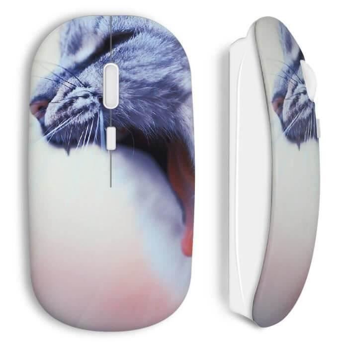 Souris sans fil - MANIACASE - Chat mimi - Couleur blanche - Clé USB wifi incluse - Compatible Mac et PC