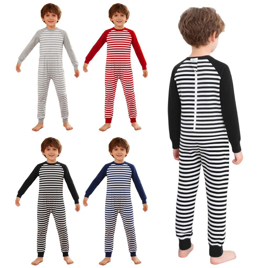 Унисекс Детский Адаптивный Комбинезон Круглый Вырез Длинный Рукав Полная Длина Молния на Спине Против Зацепления Полоски Color Block Дизайн Одежда для Особых Потребностей