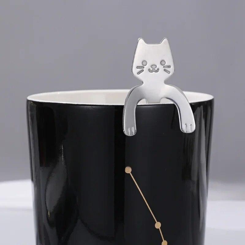 1/2pcs Cute Cat Shape Stainless Steel Teaspoon Set In Silver and Gold - Perfect for Coffee, Tea, and Desserts
