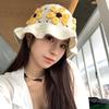 Spring and Autumn Niche Colorful Flowers Hollow Knitted Hat Female Fisherman Hat Big Brim Showing Face Small Sunshade Basin Hat
