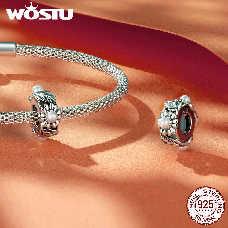 WOSTU 925 Sterling Silver Romance Retro Vine Charms for Women Girls Bracelet & Bangle DIY Jewelry