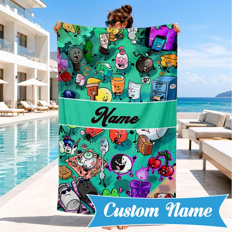 Custom Name Colorful Dream Island Beach Towel Microfiber Beach Towel, Lightweight and Quick-Dry, for Summer Travel, Swimming Pool Gift