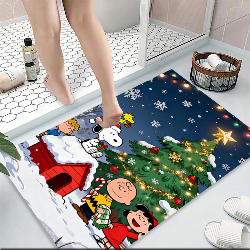 Snoopy'S Christmas Night Carpet Rug Soft Washable Anti Slip Home Living Room Sofa Mats Personalized Christmas Rug