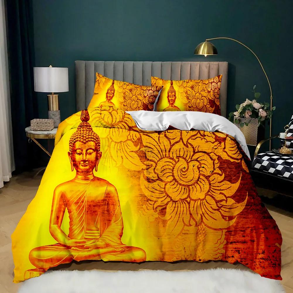 Комплект постельного белья с изображением Будды, индийское искусство, богема, мандала, дзен, тематический комплект постельного белья, медитация, буддийский лотос, цветочный полиэстер, одеяло