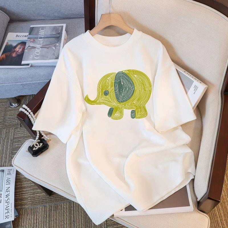 Футболка из чистого хлопка белого цвета с короткими рукавами для женщин на лето, новый большой размер, свободный дизайн, тонкий топ с короткими рукавами и принтом