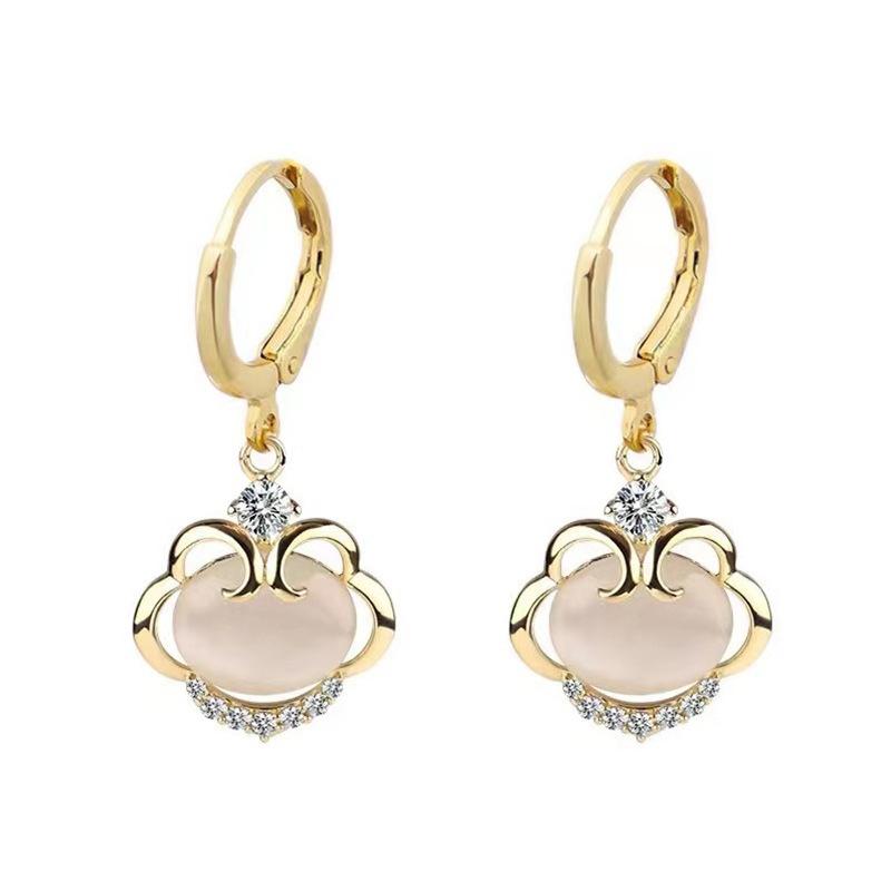 Trendy Fashion Simple Opal Ruyi Earrings Light Luxury Niche Design Exquisite Earrings Personalized High-end Earrings Women