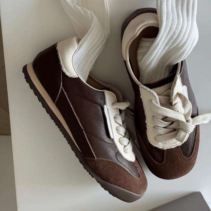 Мода 2024 года, новые модные разноцветные плоские кроссовки, женские, со шнуровкой, с круглым носком, в стиле ретро, мягкие, удобные, повседневные кроссовки