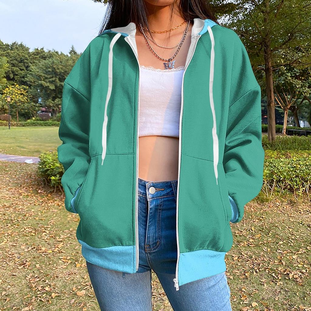 Толстовка с капюшоном на молнии для женщин с длинным рукавом, свободные толстовки для женщин, куртка с карманами, модная одежда на осень