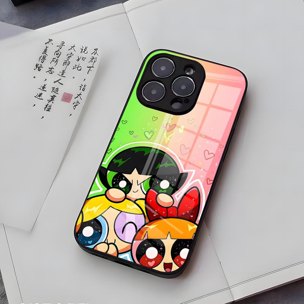Чехол для телефона P-Powerpuffs G-Girls для IPhone 17 Air 16 E Pro Max 15 14 13 Mini 12 Pro 11 Max Plus Черная стеклянная крышка