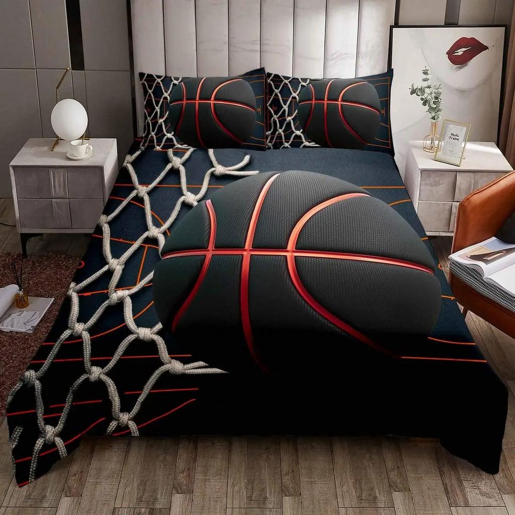 Basketball Bedding Sets,Polyester 3D Cartoon Boy's Duvet Cover Bedspread Pillowcase Bed Clothes Children Boys Bed Bedroom Sets