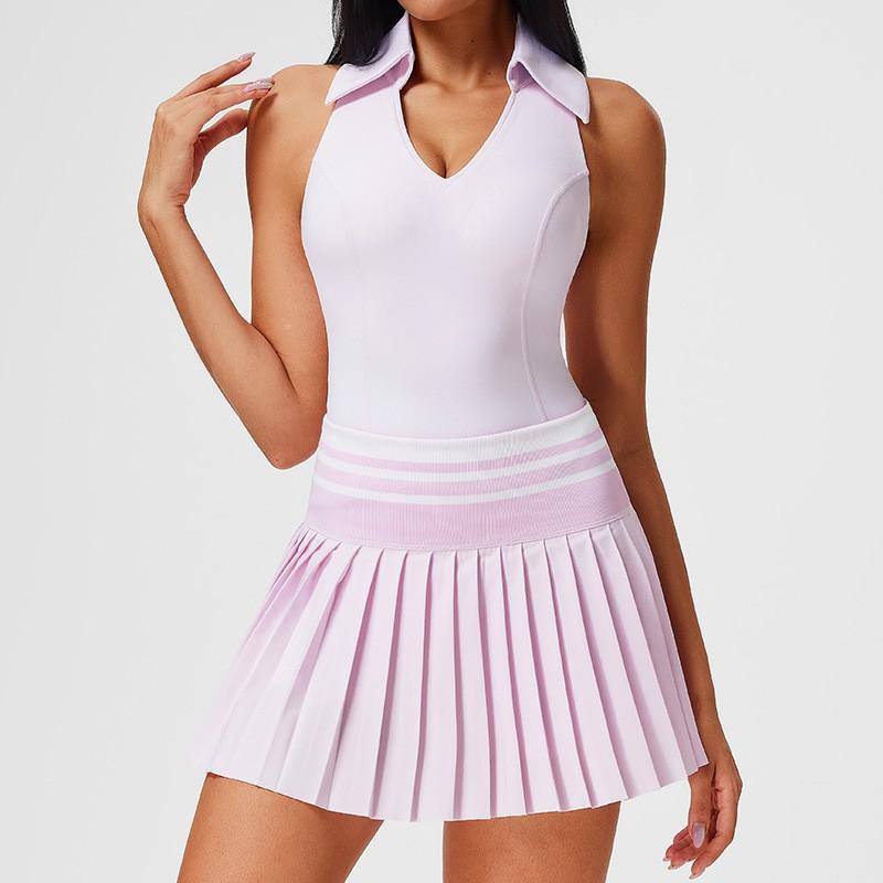 Womens Sporty Tennis Skirt Set With Built-in Bra Top Running Yoga Badminton Fitness Workout
