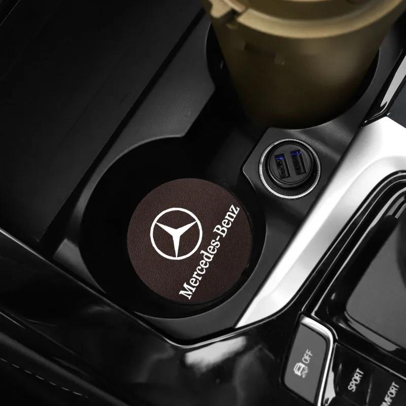 GLC GLB 2 шт. Кожаные автомобильные коврики для подстаканников, слоты для воды, противоскользящие накладки для Mercedes Benz AMG Smart W205 C300 W203 W206 W108 W124 W126