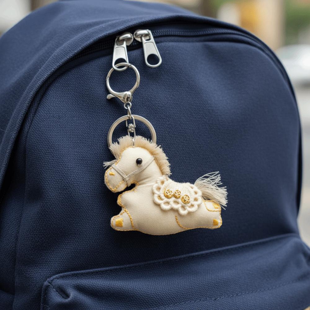 Kawaii Cartoon Pony Keychain Chinese Style Good Luck Pony Pendant Handmade Mini Stuffed Animal Keyring Car Decoration