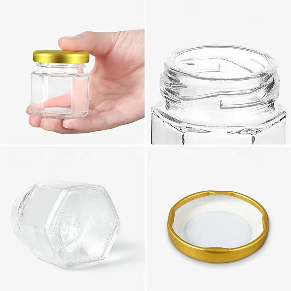 20Pcs Hexagonal Honey Glass Jars with Wood Dippers 45mL Small Glass Bottle with Lid for Baby