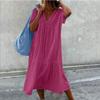 Summer Short Sleeve V Neck Loose Women Dress Elegant Fashion Solid Color Casual Simple A-line Party Long Dress Basic Women's Clothing