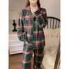 2colors Christmas Lovers Simple Plaid Thicken Stripe Couple Long Sleeve Pajama Set Women Loose Winter Vintage Sleepwear