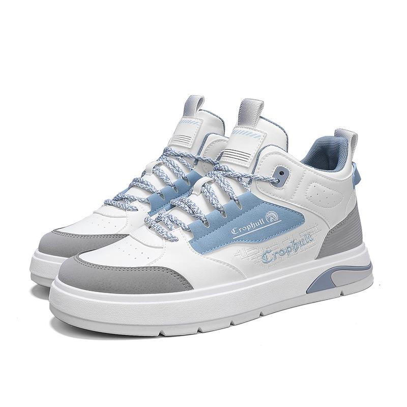 2024 новые мужские туфли осенние высокие скейтбордические туфли студенческие повседневные спортивные туфли мужские кожаные модные туфли с плоским дном