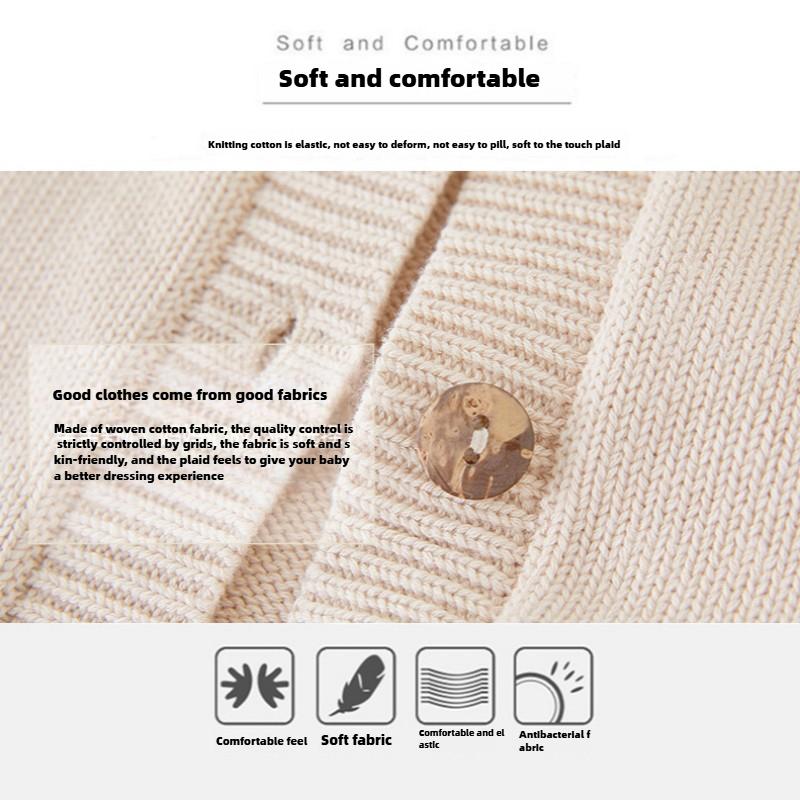 Spring and Autumn Children's Clothing Round Neck Solid Color Children's Knitted Cardigan All-match Cotton Sweater Long Sleeve Jacket