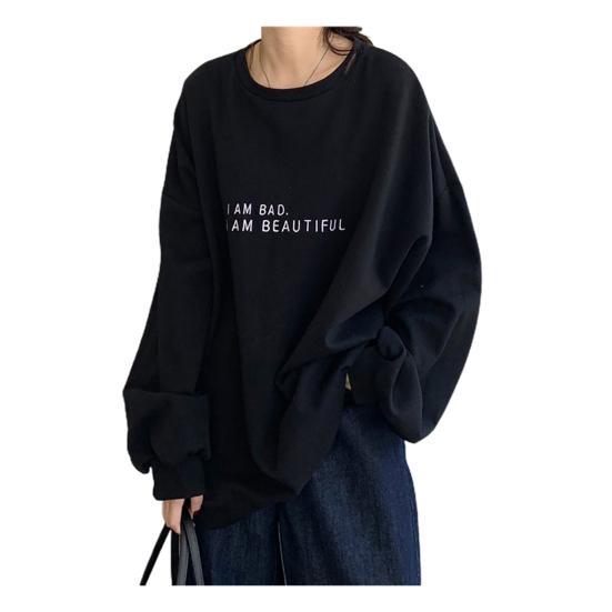 Женский пуловер с длинным рукавом и круглым вырезом с надписью Oversized Blouse Sweatshirt