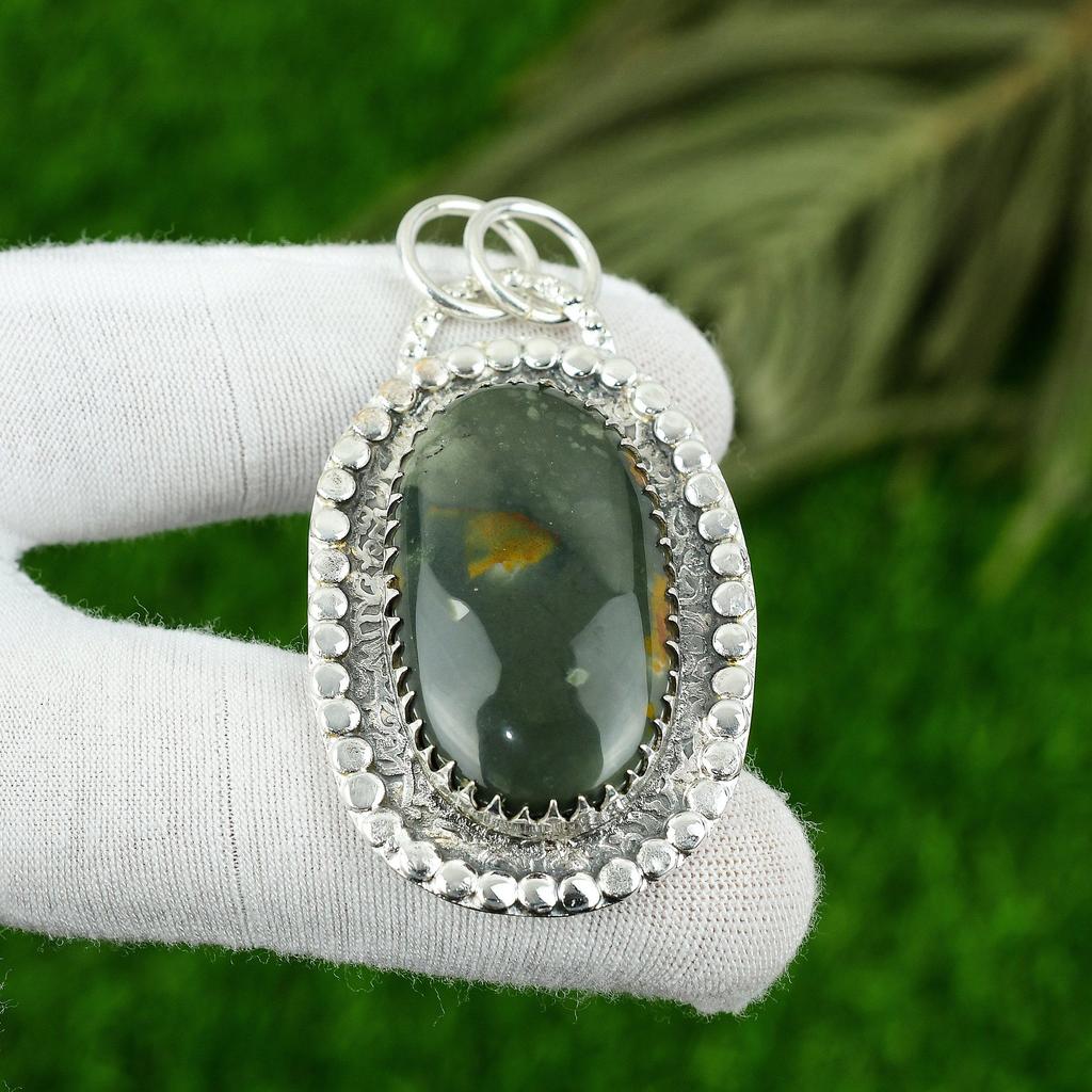 Подарок для нее Подвеска из стерлингового серебра 925 пробы с натуральным полихромным яшмовым камнем