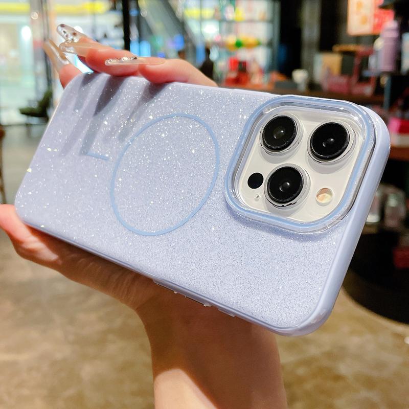 Роскошный блестящий чехол для телефона Magsafe для Apple iPhone 11 12 13 14 15 16 Pro Max Беспроводная зарядка Магнитный Противоударный IMD чехол