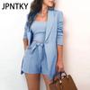 JPNTKY Весенне-летняя однотонная жилетка, пиджак, элегантные шорты с высокой посадкой, женский костюм-тройка