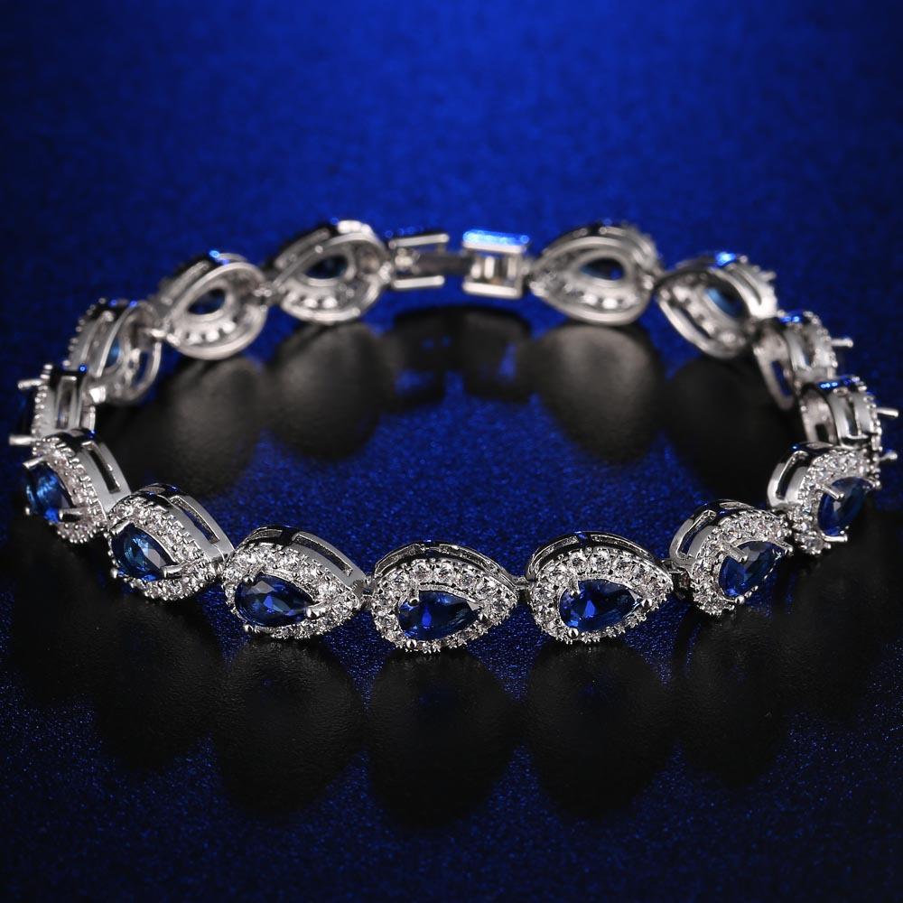 Vintage Teardrop CZ Chain & Link Bracelet Red Women's Zircon Waterdrop Custom Color CZ Stone Silver/Gold Plated Gift for Women