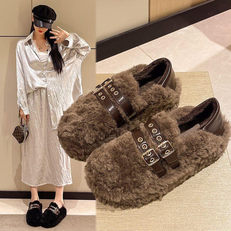 Cotton Shoes Mao Mao Shoes Mary Jane Autumn and Winter French Super Fire Outside a Pedal Children 2025 New Doudou Sole Wear Thick