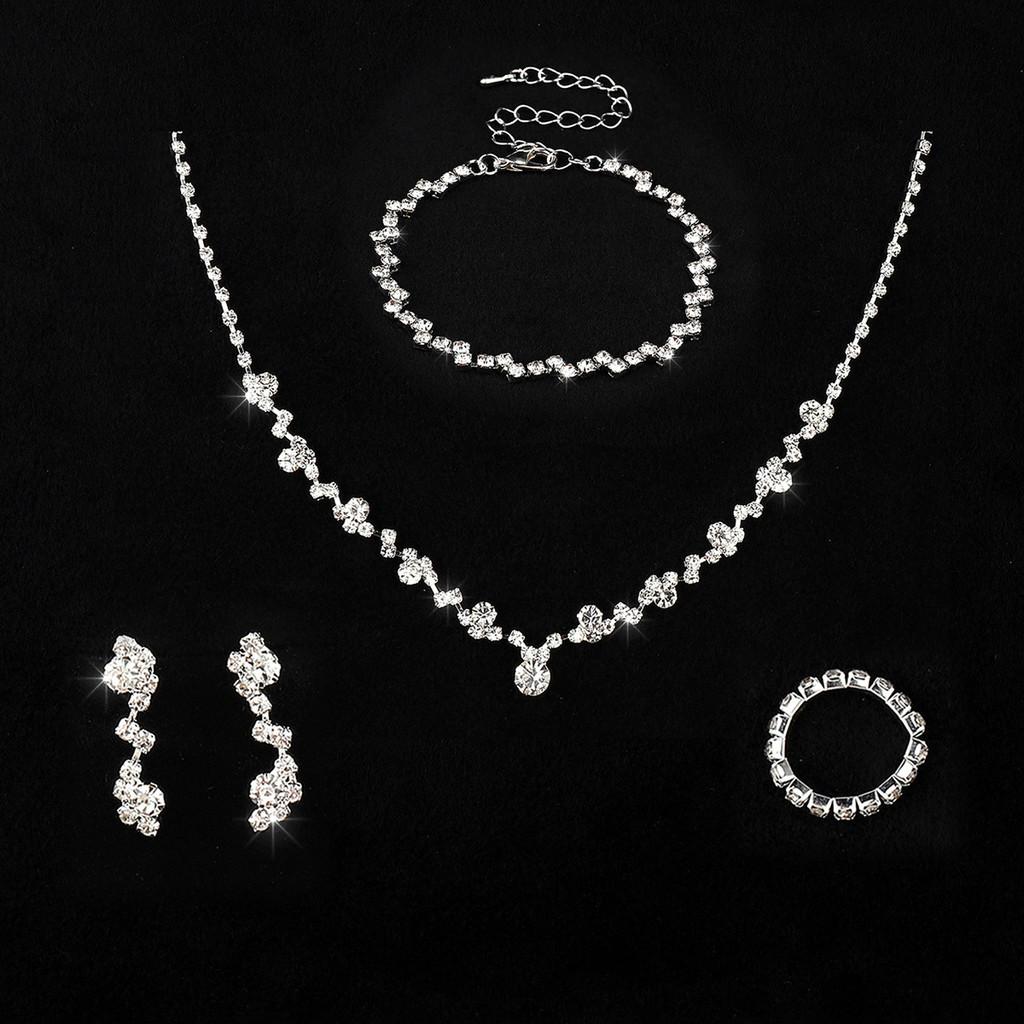Bridal Jewelry Set With Crystal Necklace Earrings Bracelet For Women Wedding Accessories