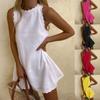 Женское весенне-летнее однотонное повседневное платье без рукавов с зубчатой ​​отделкой