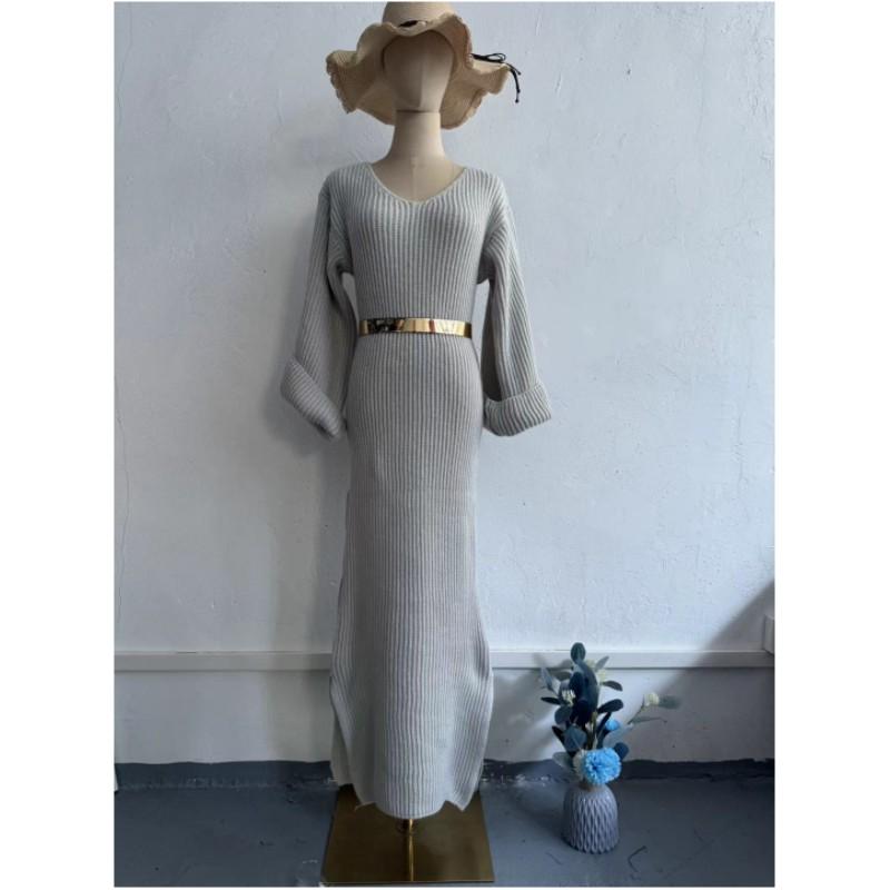 Женские осенние и зимние однотонные красивые трикотажные топы с длинным рукавом и V-образным вырезом облегающие платья