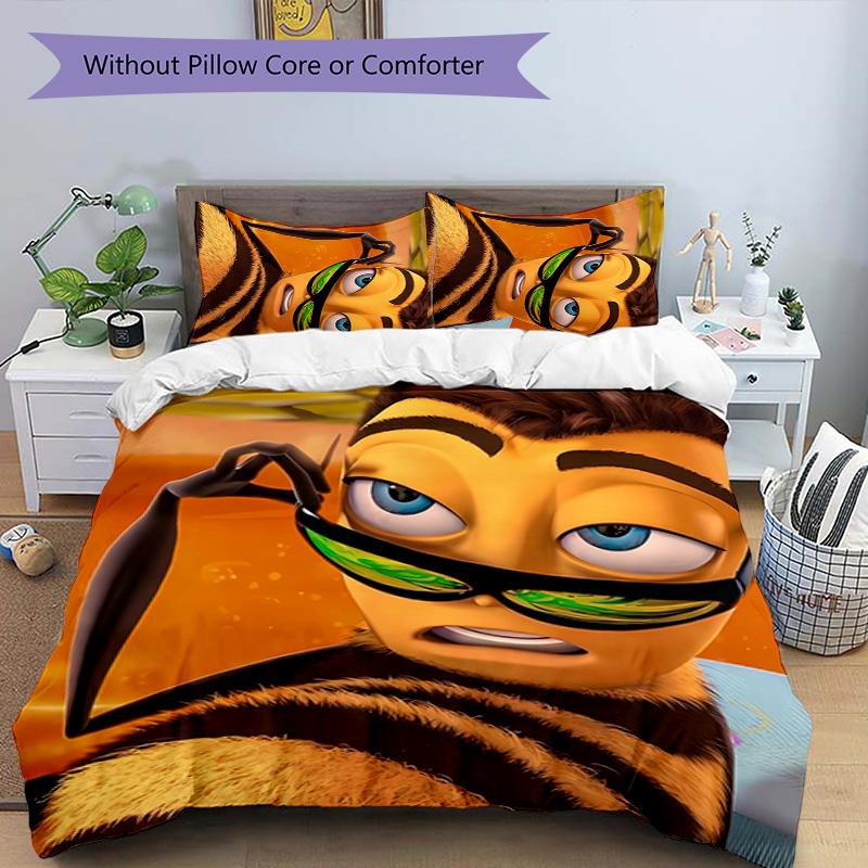 3pcs Bee Movie pattern bedding set duvet cover set includes duvet cover &pillowcases,perfect all season bedroom decoration&gift