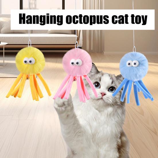 Подвесная пушистая игрушка для кошек «Осьминог», интерактивная самостоятельная игра для кошек с колокольчиком, мягкая плюшевая игрушка «Осьминог» с эластичной нитью для домашних игр и преследований котят