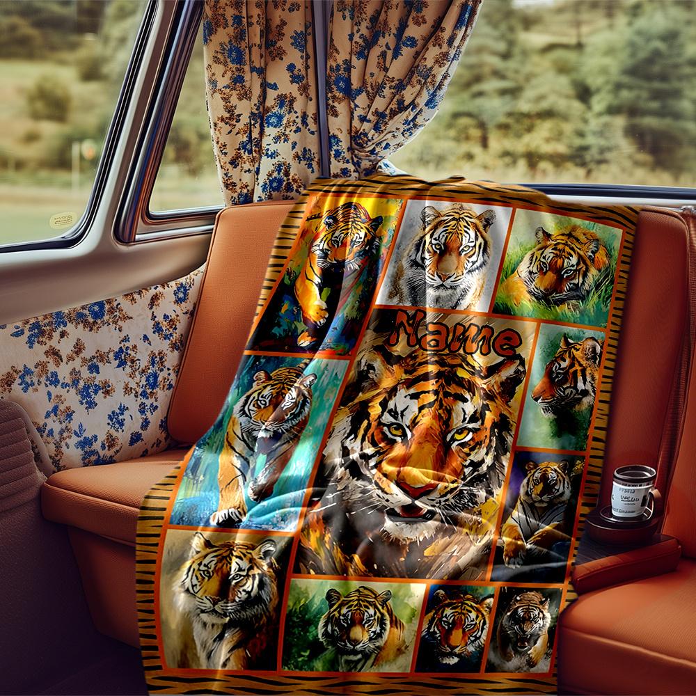Tiger Artwork Collage With Vibrant Colors And Expressive Eyes Blanketcustomizable With Your Namecomfortable And Stylish Perfect For Travel Beds Chairs