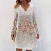 Women's Long-sleeved Casual Midi Dresses V-Neck Print  Casual Dress