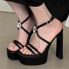 Summer Fashion Open Toe Narrow Band Sandals Women Crystal Buckle Strap Chunky Platform Heels Nightclub Shoes
