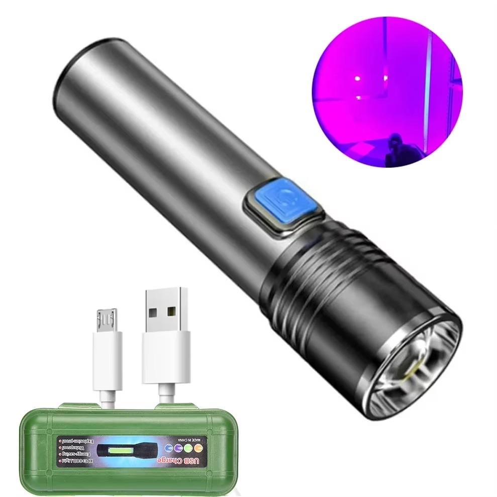 395 нм УФ-фонарик Blacklight Zoomable USB перезаряжаемый УФ-свет Ультрафиолетовый фонарик для детектора мочи домашних животных Отверждение смолы