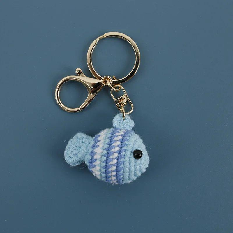 Funny Clown Fish Doll Crochet Keychains For Bag Pendant Handmaking Knitted Goldfish Keyrings Crochet Small Fish Charm Keyrings