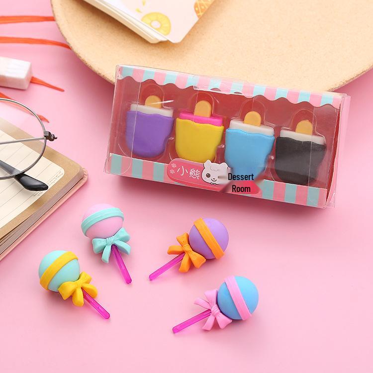 Набор мультяшных ластиков-десертов - Милые подарки для школьников и учебные принадлежности